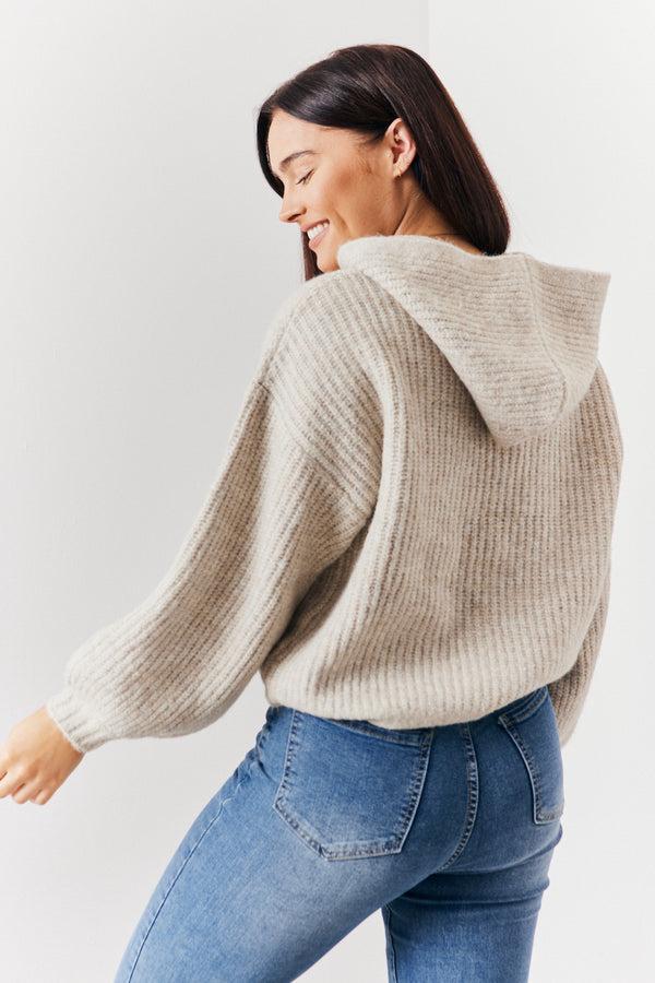 In The Style In The Style Recycled Chunky Knitted Hoodie Oatmeal