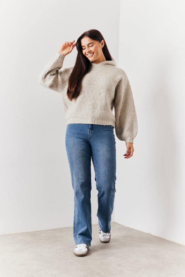 In The Style In The Style Recycled Chunky Knitted Hoodie Oatmeal