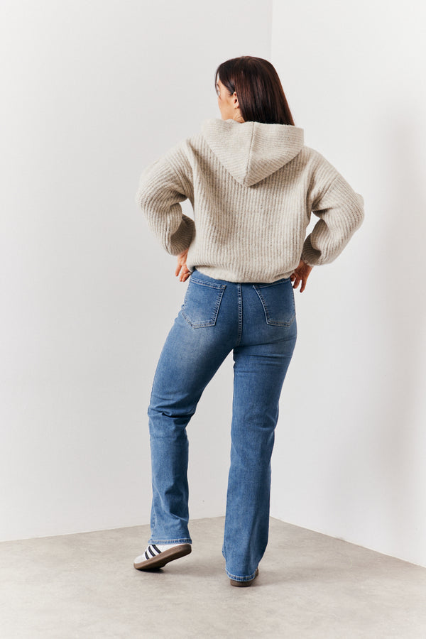 In The Style In The Style Recycled Chunky Knitted Hoodie Oatmeal