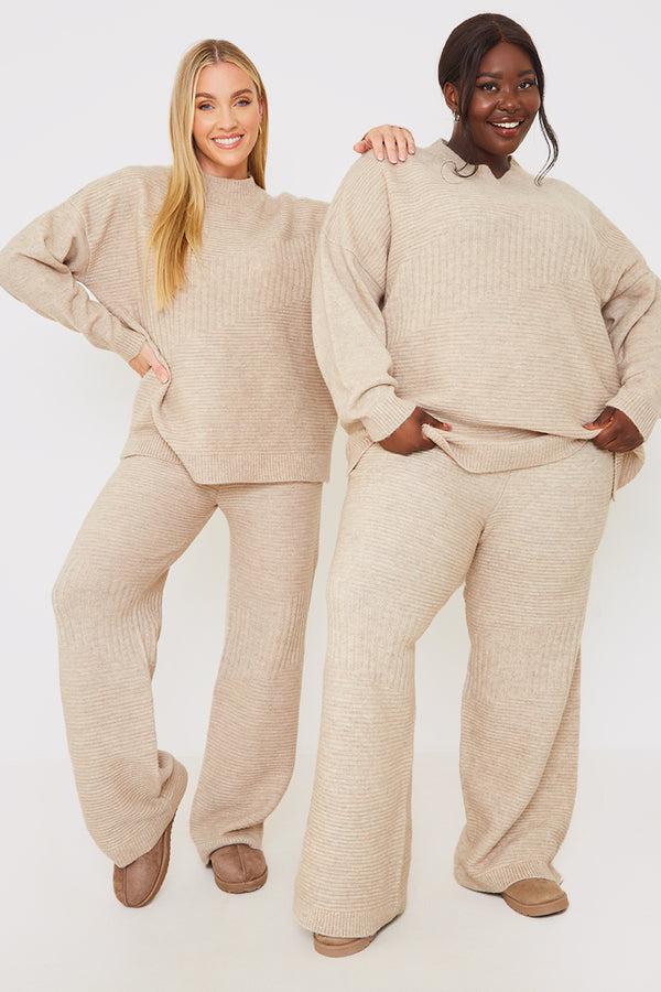 In The Style In The Style Recycled Contrast Rib Co Ord Knitted Jumper Oatmeal