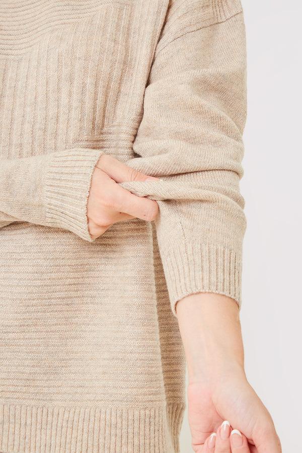 In The Style In The Style Recycled Contrast Rib Co Ord Knitted Jumper Oatmeal