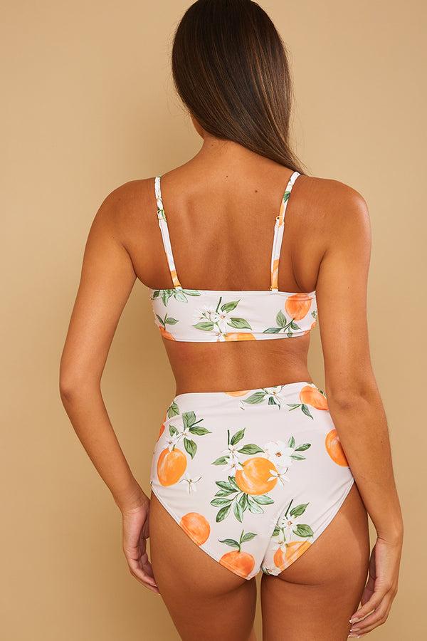 In The Style In The Style Recycled Control Orange Print Ruched Detail High Waisted Bikini Bottoms Multi