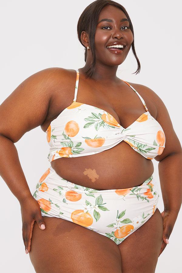 In The Style In The Style Recycled Control Orange Print Ruched Detail High Waisted Bikini Bottoms Multi