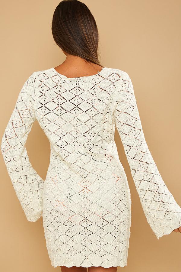 In The Style In The Style Recycled Crochet Knit Mini Dress Cream