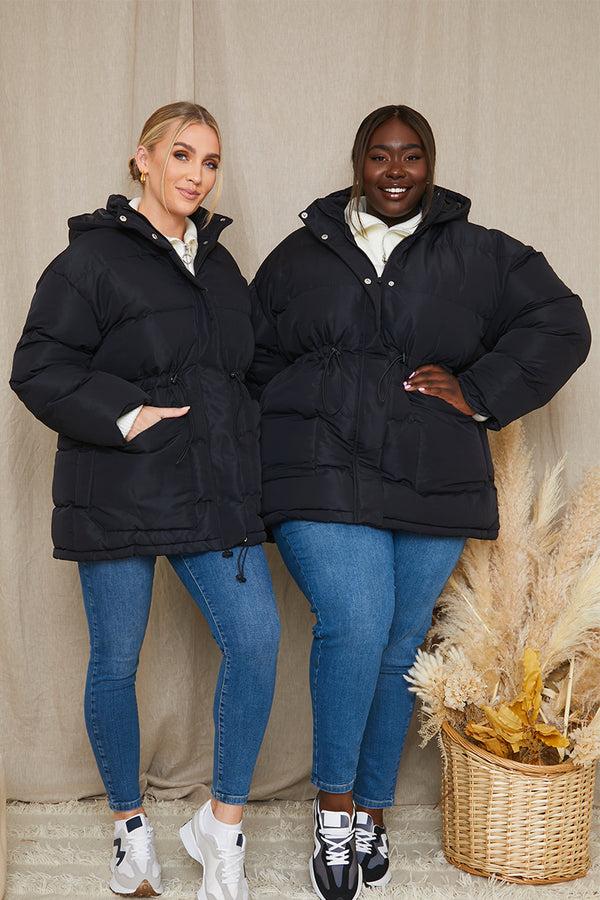 In The Style In The Style Recycled Elasticated Waist Puffer Coat Black