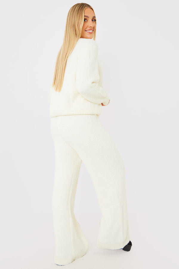 In The Style In The Style Recycled Fluffy Knitted Co Ord Trouser White