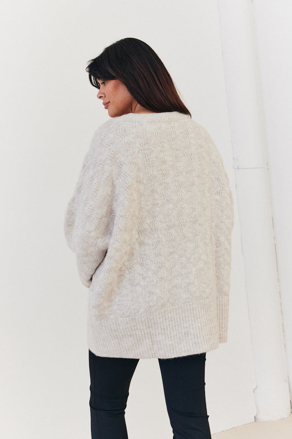 In The Style In The Style Recycled Interest Yarn Crew Neck Knit Jumper Oatmeal