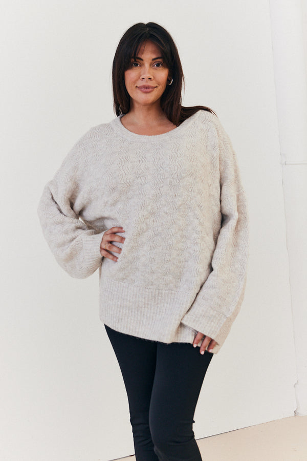 in the style In the Style Recycled Interest Yarn Crew Neck Knit Jumper Oatmeal
