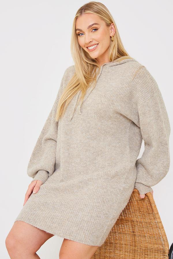 In The Style In The Style Recycled Knitted Hoodie Dress Grey
