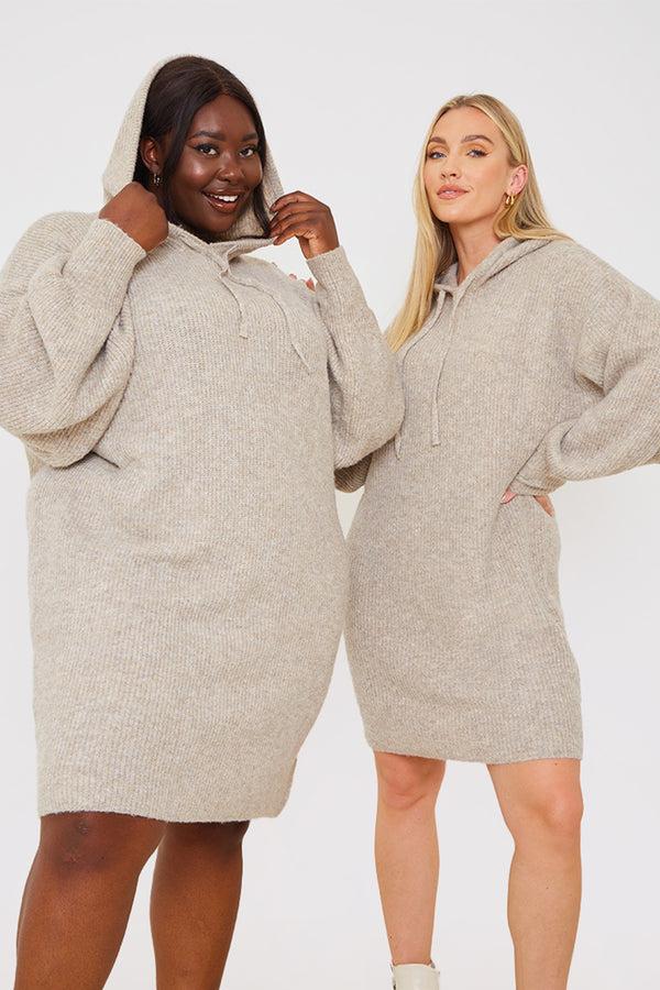 In The Style In The Style Recycled Knitted Hoodie Dress Grey