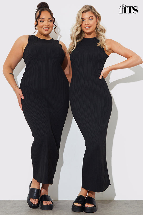In The Style In The Style Recycled Knitted Rib Racer Neck Maxi Dress Black