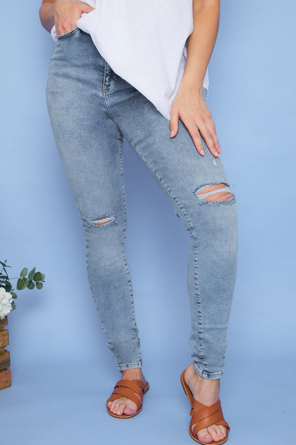 In The Style In The Style Recycled Light Wash Ripped Knee Denim Skinny Jeans Denim