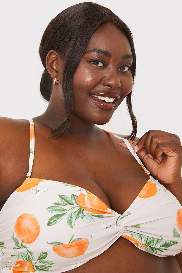 In The Style In The Style Recycled Orange Print Twist Front Bikini Top Multi