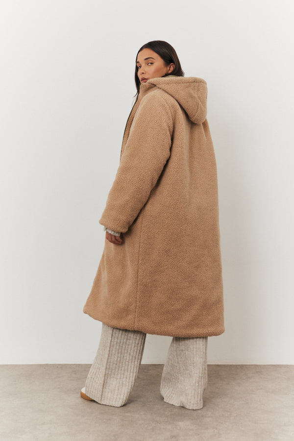 In The Style In The Style Recycled Reversible Longline Borg Puffer Coat Khaki