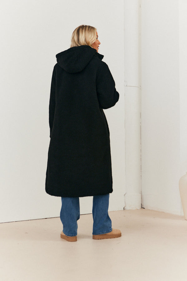 In The Style In The Style Recycled Reversible Longline Borg Puffer Coat Black