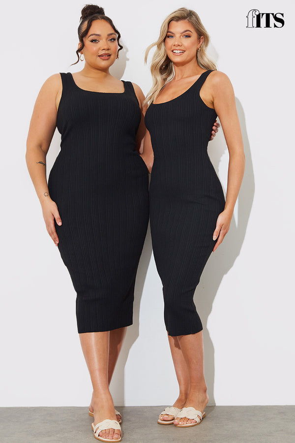 In The Style In The Style Recycled Ribbed Scoop Neck Midi Dress Black