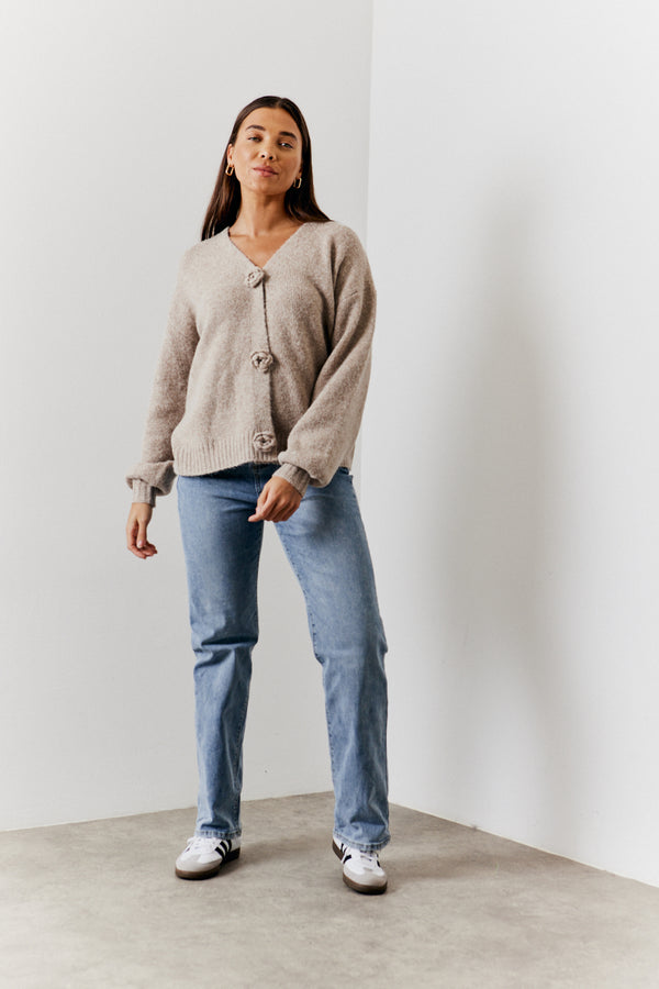 In The Style In The Style Recycled Rose Button Front Knitted Cardigan Mocha