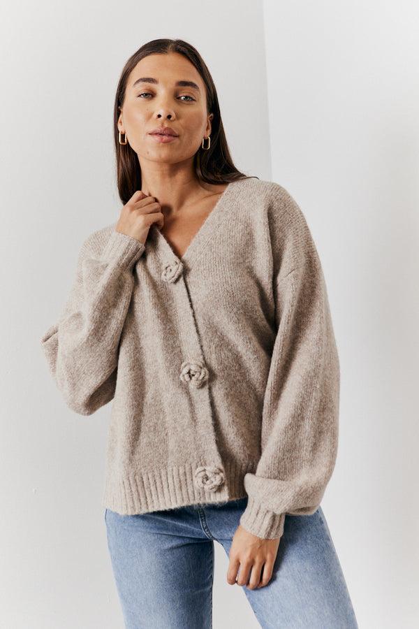 in the style In the Style Recycled Rose Button Front Knitted Cardigan Mocha