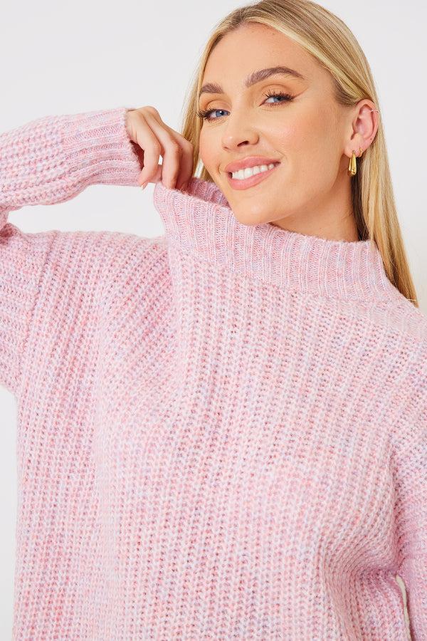 In The Style In The Style Recycled Space Dye High Neck Longline Knitted Jumper Dress Pink