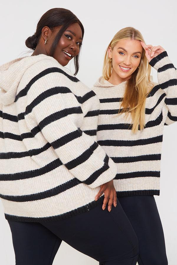 In The Style In The Style Recycled Stripe Knitted Hoodie Black