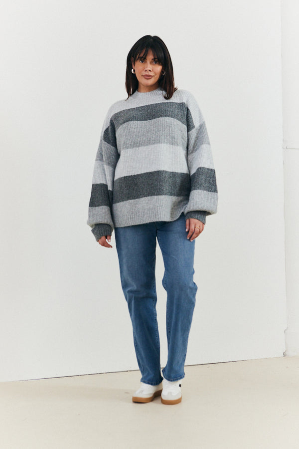 In The Style In The Style Recycled Stripe Tonal Knitted Jumper Grey