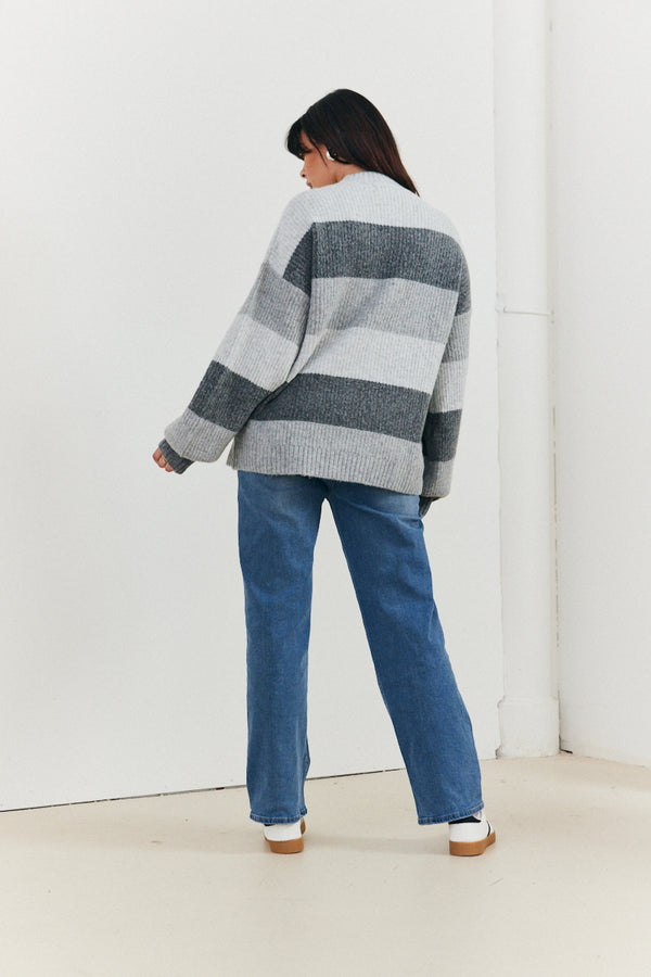 In The Style In The Style Recycled Stripe Tonal Knitted Jumper Grey