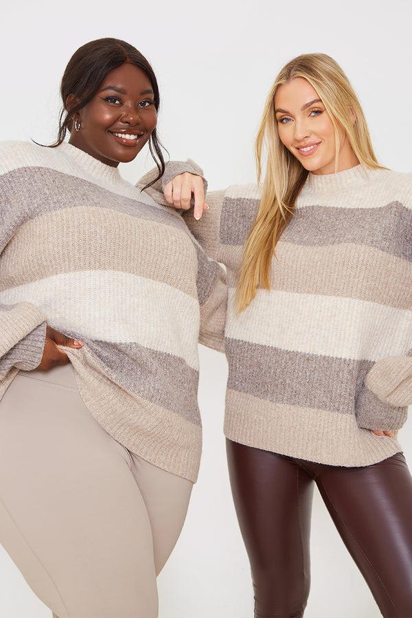 In The Style In The Style Recycled Stripe Tonal Knitted Jumper Mocha