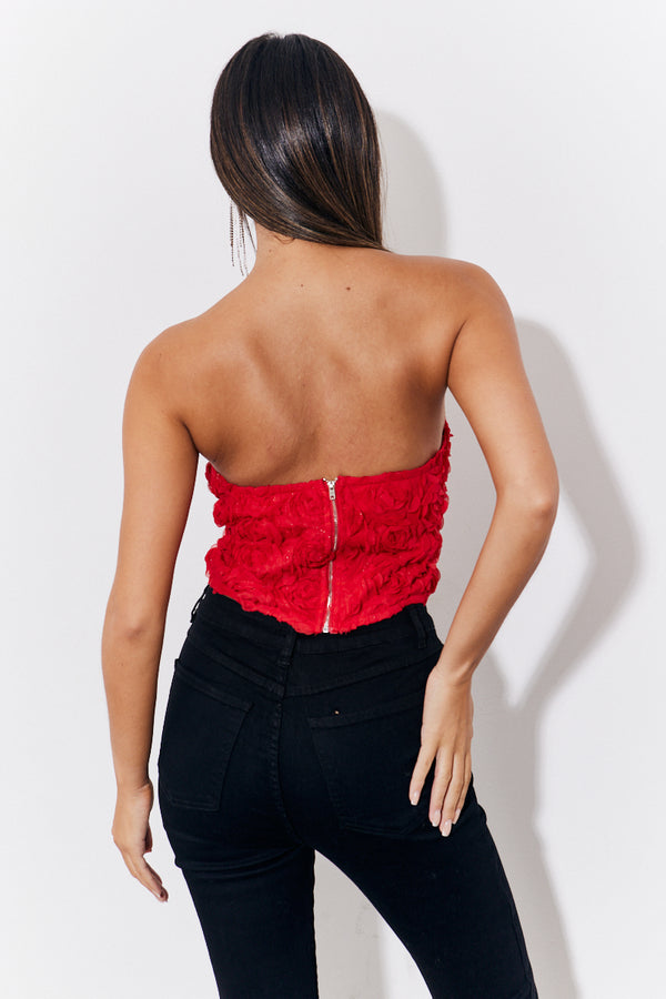 In The Style In The Style Red 3D Floral Bandeau Top Red