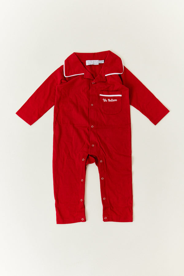 in the style In the Style Red Babies We Believe Matching Family Romper Red
