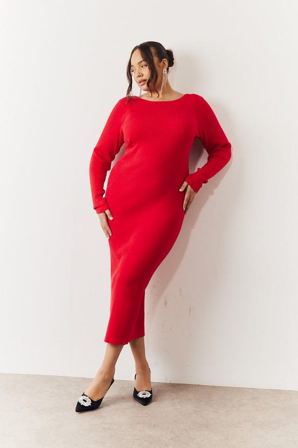 In The Style In The Style Red Bow Back Knitted Midaxi Dress Red