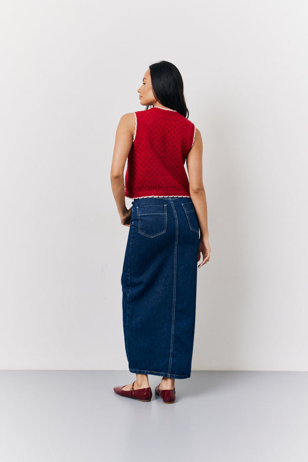 In The Style In The Style Red Contrast Edge Tie Front Knitted Waistcoat Red