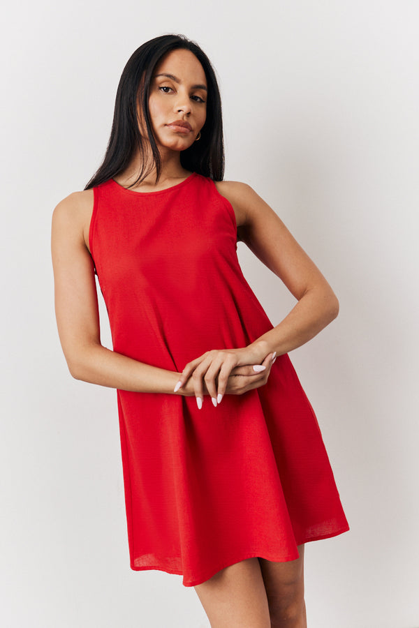 In The Style In The Style Red Linen A-Line Mini Dress Red