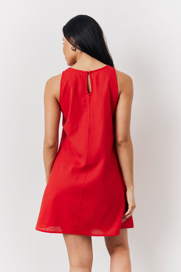 In The Style In The Style Red Linen A-Line Mini Dress Red