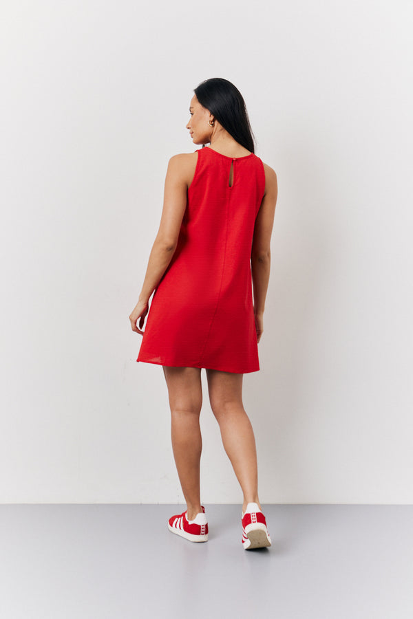 In The Style In The Style Red Linen A-Line Mini Dress Red