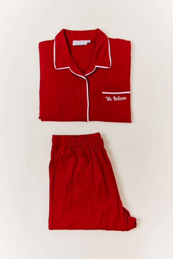 in the style In the Style Red Mens We Believe Matching Family Pj Set Red