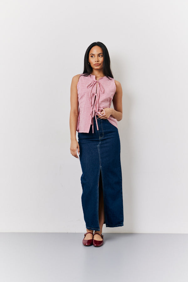 In The Style In The Style Red Seersucker Gingham Tie Front Top Red