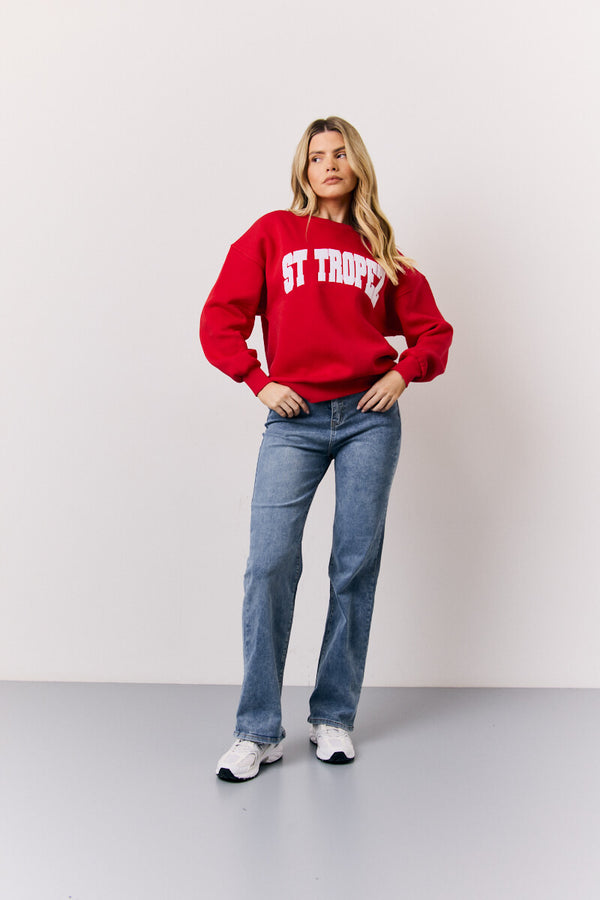 In The Style In The Style Red St Tropez Embroidered Slogan Sweatshirt Red
