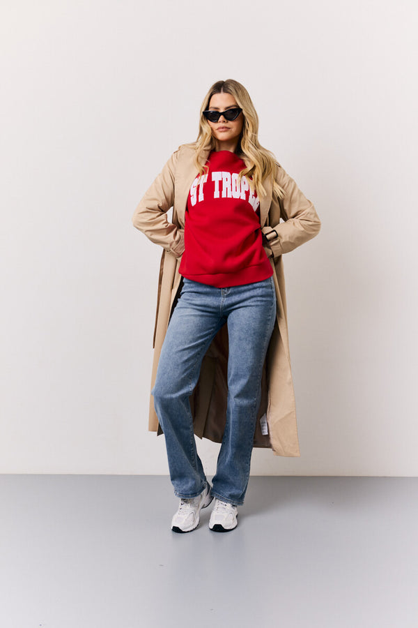 In The Style In The Style Red St Tropez Embroidered Slogan Sweatshirt Red