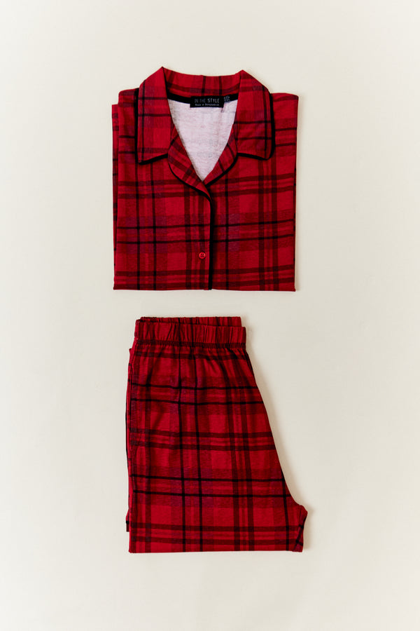 in the style In the Style Red Womens Checked Matching Family Pj Set Red