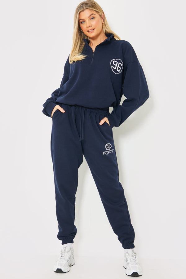 In The Style In The Style Rest & Relaxation' Printed Joggers Navy