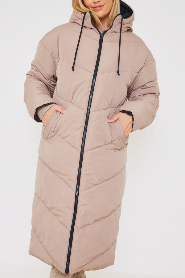 In The Style In The Style Reversible Hooded Longline Puffer Coat Stone