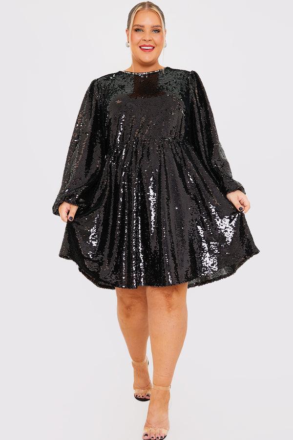 In The Style In The Style Reversible Sequin Mini Smock Dress Black