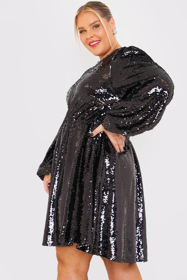 In The Style In The Style Reversible Sequin Mini Smock Dress Black