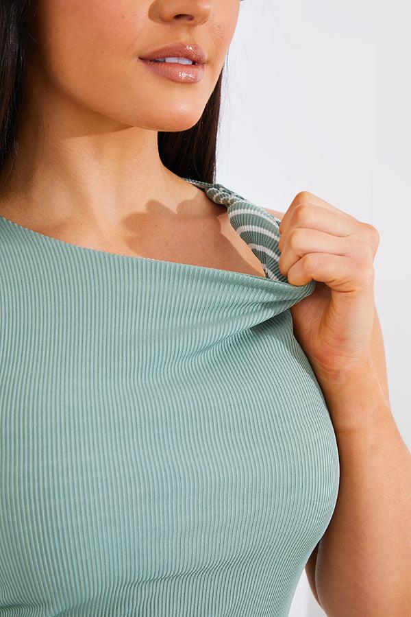 In The Style In The Style Reversible Stripe Racer Neck Midi Dress Sage