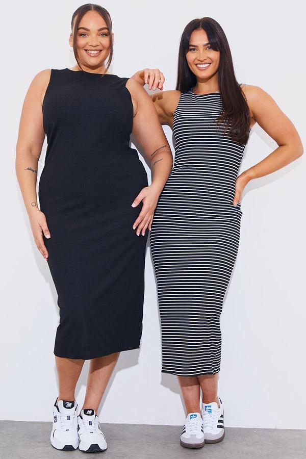 in the style In The Style Reversible Stripe Racer Neck Midi Dress Black