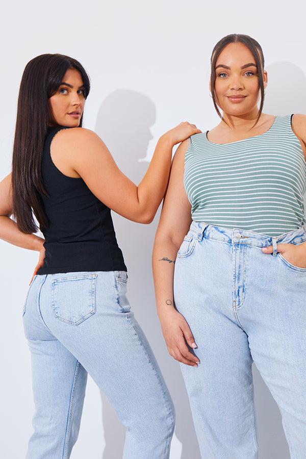 In The Style In The Style Reversible Stripe Scoop Neck Top Sage