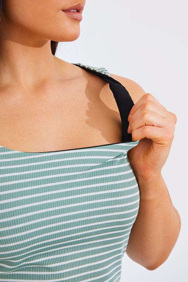 In The Style In The Style Reversible Stripe Scoop Neck Top Sage