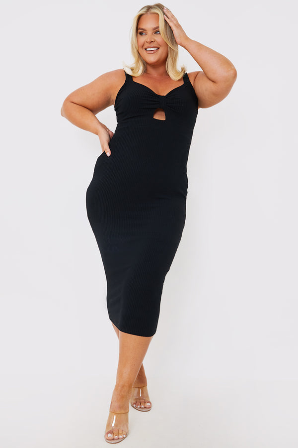 In The Style In The Style Rib Bodycon Midi Dress Black
