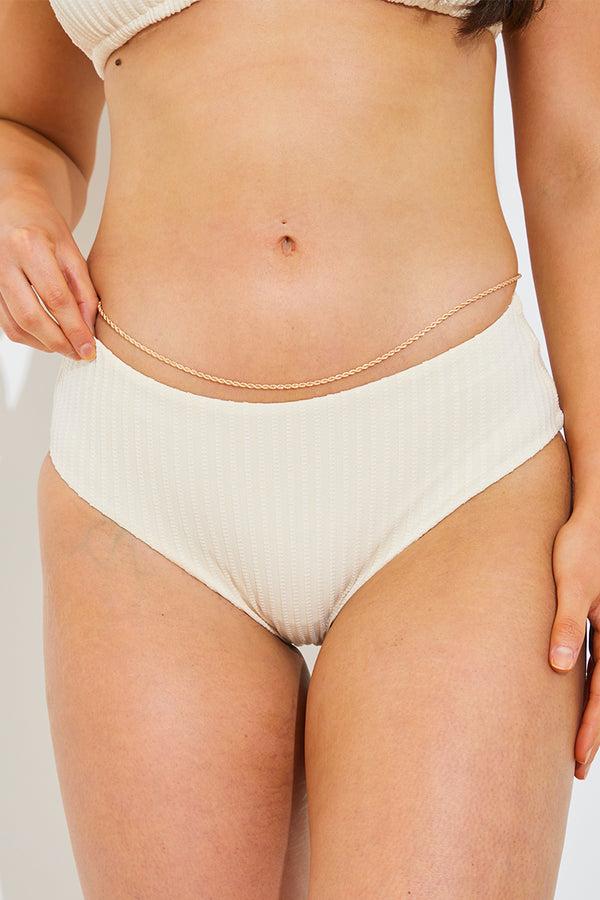 In The Style In The Style Rib Boomerang High Leg Bikini Bottom Cream