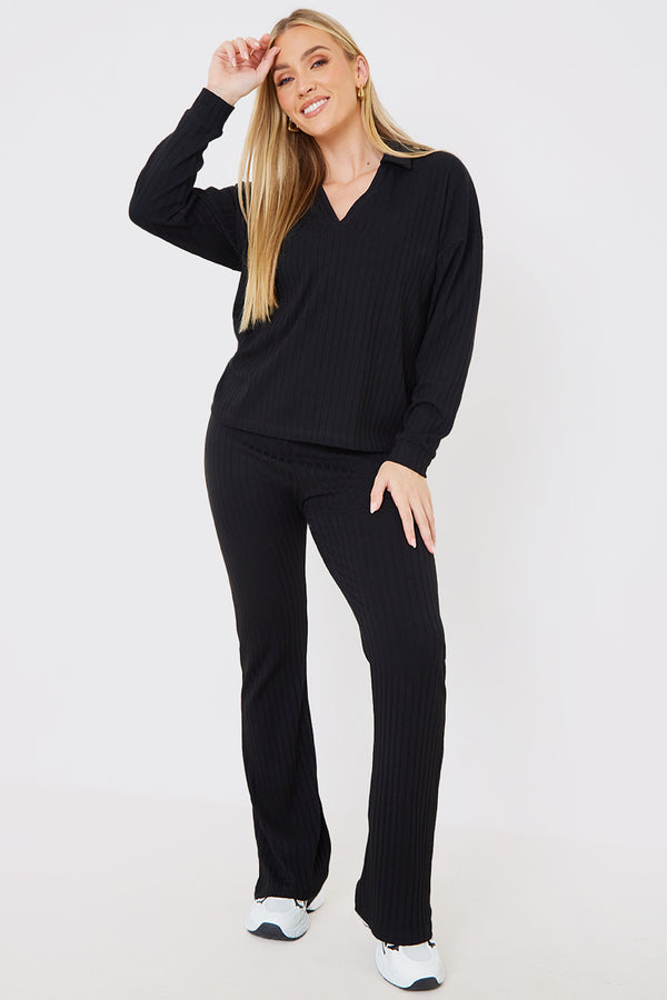 In The Style In The Style Rib Collared Oversized Top Black